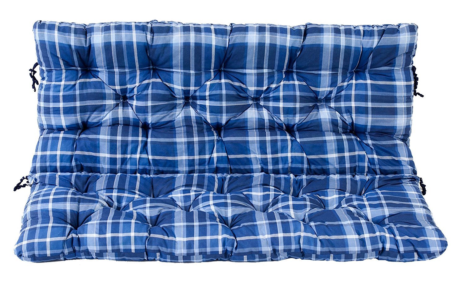 Ambientehome 120 x 98 x 8 cm HANKO 2 Seater Garden Bench Cotton Padded Low Back Cushion - Checked Blue