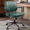 Artswish Mid Century Office Desk Chair - Green Leather Home Office Chair with Wheels and Arms