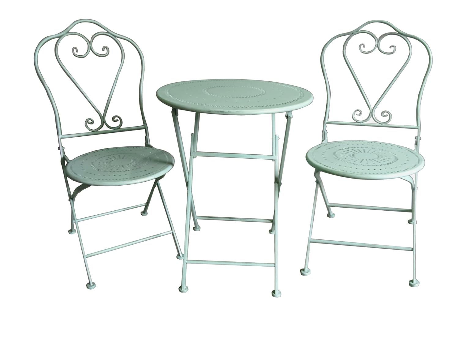 ASPECT French Style Metal, Cholet Bistro Set, Sage Green, Table 60dia x73(H) cm/Chair 48(W) x40(D) x93(H) cm