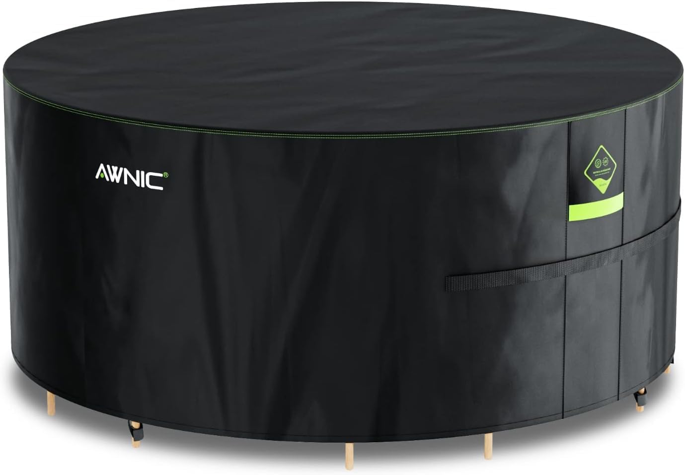 AWNIC Garden Furniture Cover Waterproof with Hooks Heavy Duty 420D Oxford, Windproof Anti-UV Outdoor Patio Table Covers with Air Vent Hot Tub Pool Cover, Round Black (Ø160*71cm)