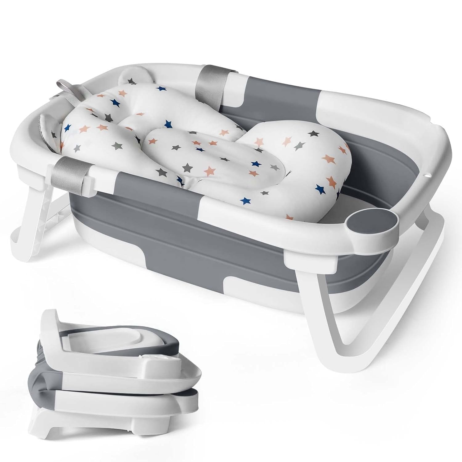 Baby Bath Foldable Tub Collapsible Bathtub Baby Bath Essentials for Newborn with Seat Support Cushion Stand Folding Baths for Toddler 0-12 Months Travel Portable Infant Tubs...