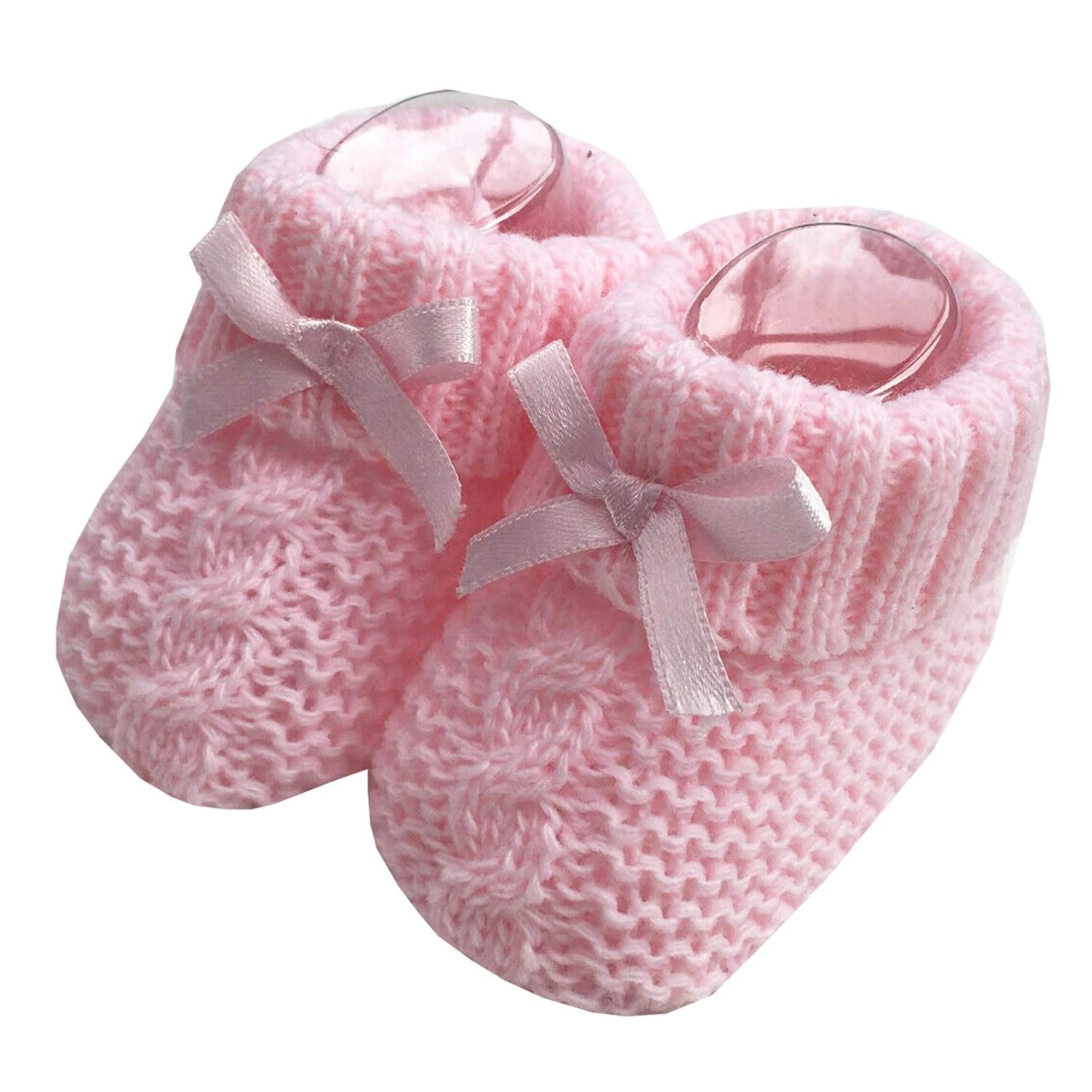 Baby Boys Girls 1 Pair Knitted Booties Soft Newborn Knitted Booties with Bow 116-354 (Pink)