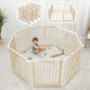 Baby Playpen & Gate - 144 x 144 x 63 cm, Extends Up to 579 cm - Pine Wooden Play Pen with Child-Proof Lock - Safe & Portable Easy Assembly Playpen for Baby & Toddlers - Light...