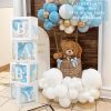 Baby Shower Decorations Boxes for BABY, 30 Blue&White Balloons, 4 Transparent Balloon Boxes with 4 Light Strings and 33 Letters (BABY+ONE+A-Z), Baby Blocks for Baby Shower,...