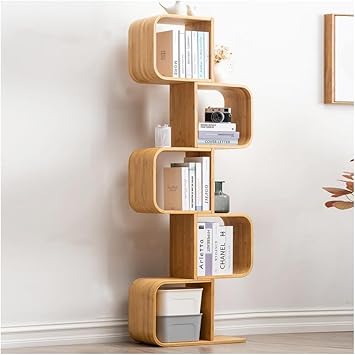 Bamboo bookshelf multi-layer S-shaped floor-standing tree-shaped bookcase book display storage rack decoration home office