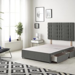 Bed Centre Bliss Grey Linen Divan Base with Optional Drawers and Headboard (5FT King, 4 Drawers with Headboard)