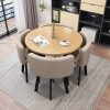 BIBZBKH Dining Set - Modern Round Fabric Dining Table and 4 Chairs - 80cm (L) x 80cm (W) x 75cm (H) - Space Saver - Assembly Required