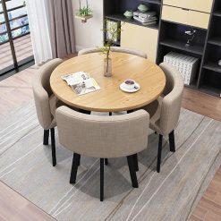 BIBZBKH Dining Set - Modern Round Fabric Dining Table and 4 Chairs - 80cm (L) x 80cm (W) x 75cm (H) - Space Saver - Assembly Required