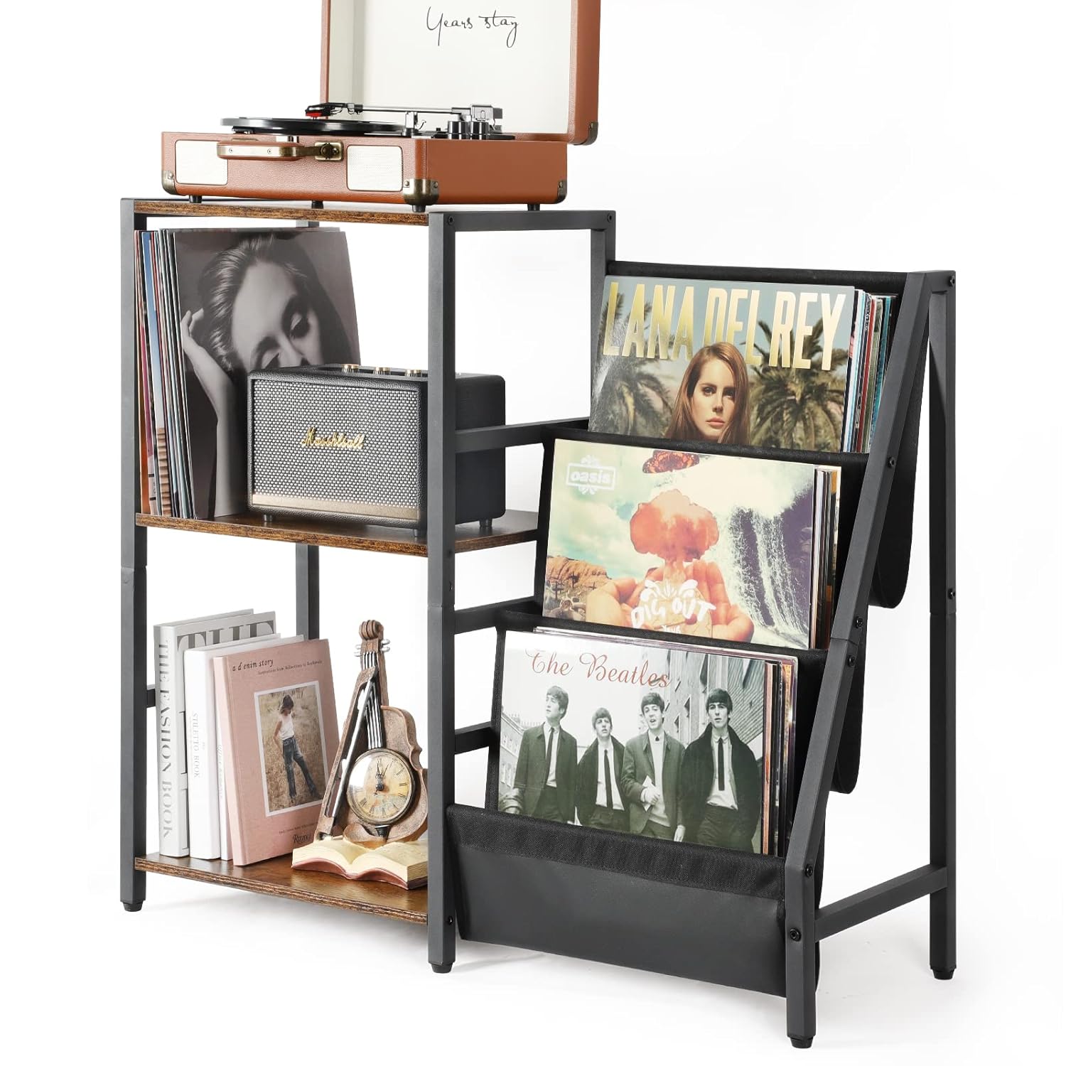 Bikoney Record Player Stand, End Table with 3-Tier Vinyl Record Storage, Record Player Table Up to 200 Albums, Turntable Stand for Vinyl Records, Vinyl Record Holder Cabinet for...