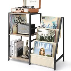 Bikoney Record Player Stand, End Table with 3-Tier Vinyl Record Storage, Record Player Table Up to 200 Albums, Turntable Stand for Vinyl Records, Vinyl Record Holder Cabinet for...