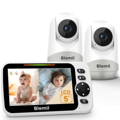 Blemil Upgrade Baby Monitor with 30-Hour Battery, 5" Large Split-Screen Video Baby Monitor with 2 Cameras and Audio, Remote Pan/Tilt/Zoom, Two-Way Talk, Room Temperature, Auto...