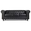 Bravich Leather Chesterfield Sofa- Black. 3 Seater Settee, Faux Bonded Leather Vintage Couch. Living Room Furniture, Easy Clean. 3 Seater- 209cm x 90cm x 78cm