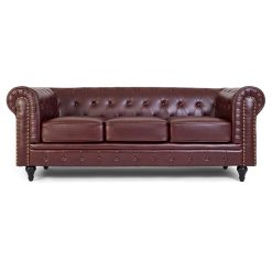 Bravich Leather Chesterfield Sofa- Brown. 3 Seater Settee, Faux Bonded Leather Vintage Couch. Living Room Furniture, Easy Clean. 3 Seater- 209cm x 90cm x 78cm