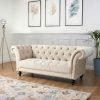 Bravich Velvet Chesterfield Sofa - Cream. 3 Seater Sofa, Velvet Fabric Settee for Living Room Furniture. 3 Seater Couch, Easy Clean (195cm x 58cm x 82cm)