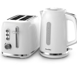 Breville White Kettle and Toaster Set with 1.7 Litre, 3KW Fast-Boil Electric Kettle and 2-Slice High-Lift Toaster White and Silver Chrome [VKT257 and VTR037]