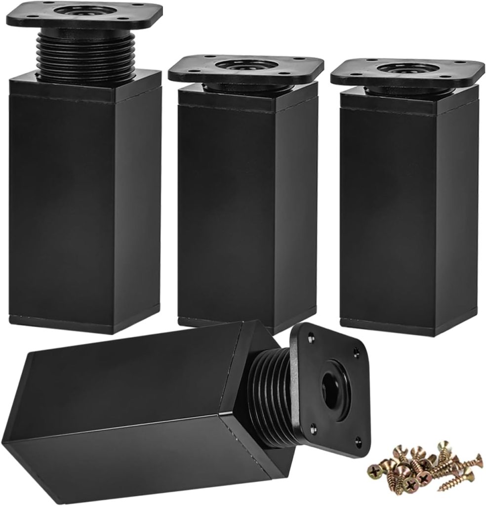 Square Adjustable Foot Btowin VCF 4 Inch/10cm Adjustable Furniture Legs, 4 Pcs Matte Black ...