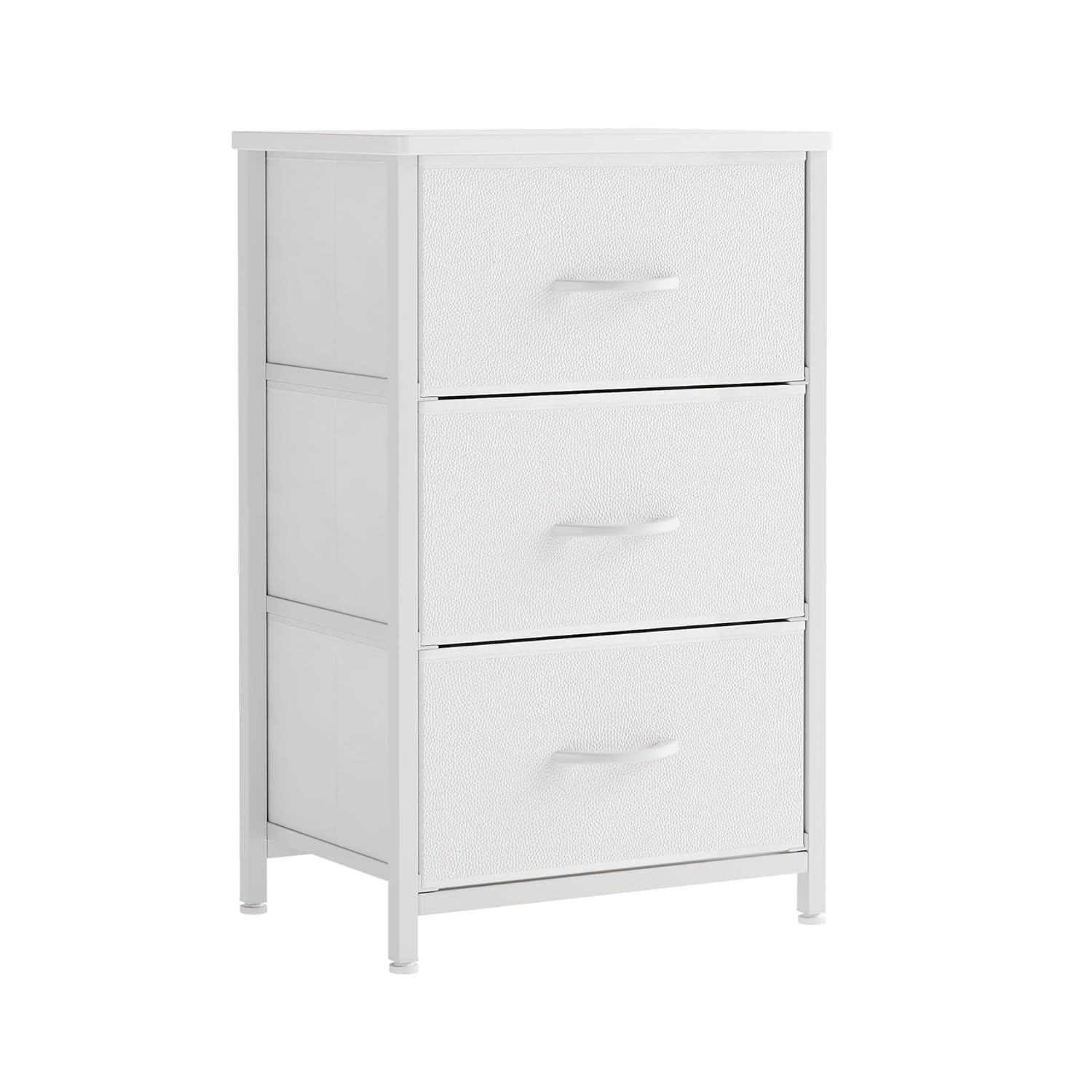 CAIYUN Nightstand with 3 Drawers for Bedroom, Storage Dresser with Fabric Drawers and Metal Frame for Closet, Living Room, Bedside Table with Wood Top, Easy Pull Handle (White,...