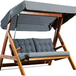 Casa Padrino Luxury Hollywood Swing Anthracite Gray/Brown - Modern Weatherproof Garden Swing with Sun Roof - Garden Furniture - Patio Furniture