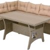 CASARIA® Lisbon Polyrattan Garden Corner Lounge Dining Table Set | Bench WPC Table Top 7cm Thick Seat Cushions | Weatherproof Outdoor Patio Seating Group Garden Furniture | Cream
