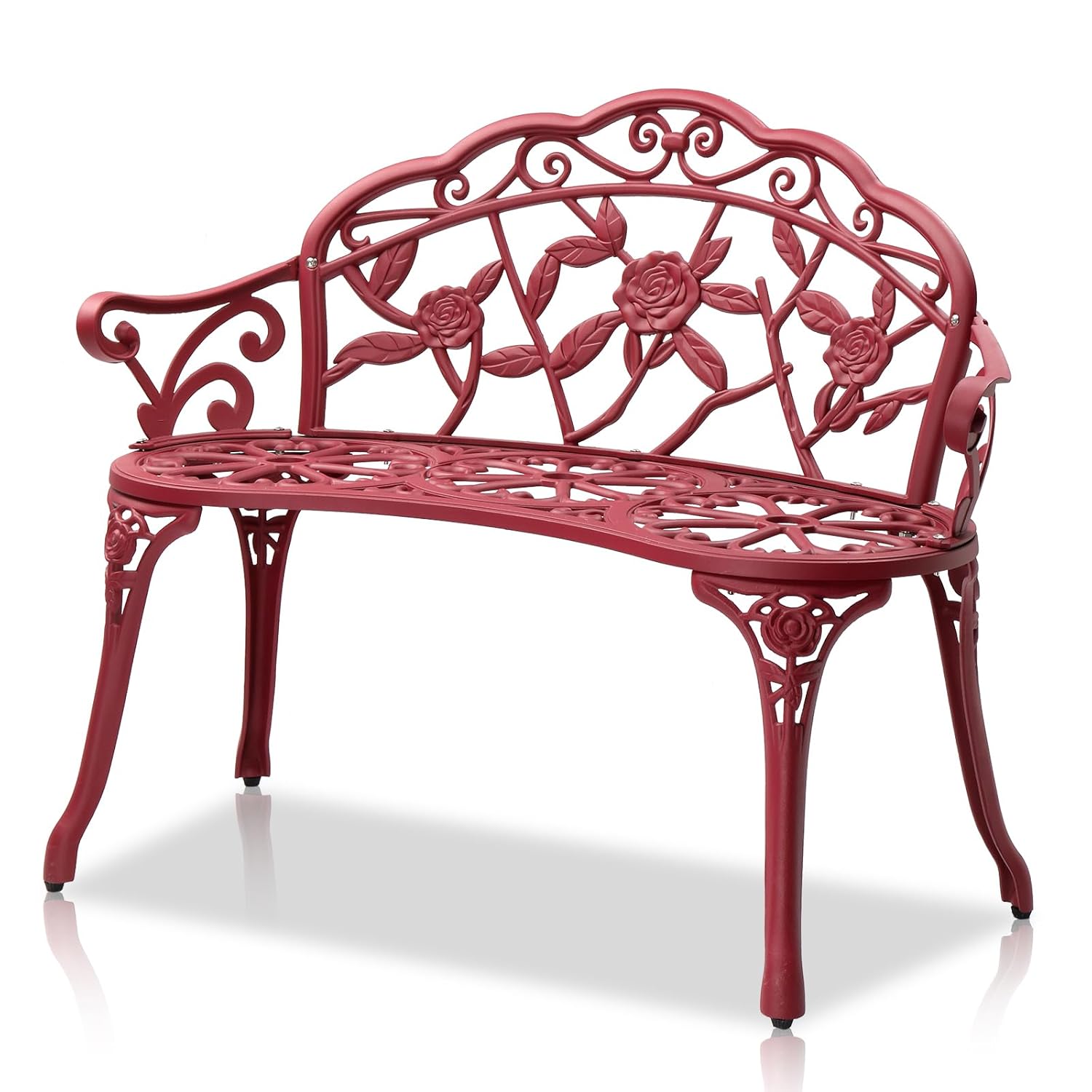 Cast Aluminium Garden Bench Outdoor Bench Furniture Patio Bench Seating Park Patio Seat Cast Iron Antique Finish Chair (Reddish Brown)