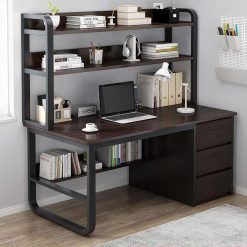 Computer Desk with Hutch and Bookshelf,Home Office Desk with 3 Drawer Industrial Study Writing Table Workstation for Home and Office(39 Inch, Black Walnut)