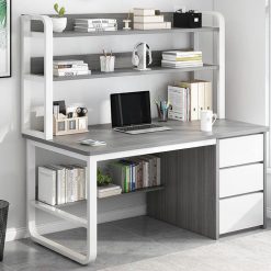 Computer Desk with Hutch and Bookshelf,Home Office Desk with 3 Drawer Industrial Study Writing Table Workstation for Home and Office(39 Inch, Gray)