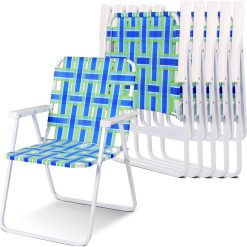COSTWAY 6 PCS Folding Chair, Lightweight Beach Camping Chairs with Armrest, Fold up Picnic Deck Armchair Seat for Outdoor Garden Patio, Support 120kg (Blue)