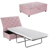 COSTWAY Folding Sofa Bed with Mattress, 2-in-1 Convertible Sofa Ottoman, Space-Saving Button Tufted Couch Sleeper Lounger Footstool for Living Room, Bedroom and Office (Pink)