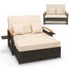 COSTWAY Garden Rattan Daybed, Patio Double Chaise Lounger Sun Bed with 4-Level Adjustable Back, Storage Ottoman, Cushions, Pillows & Side Trays, Outdoor Loveseat Sofa...