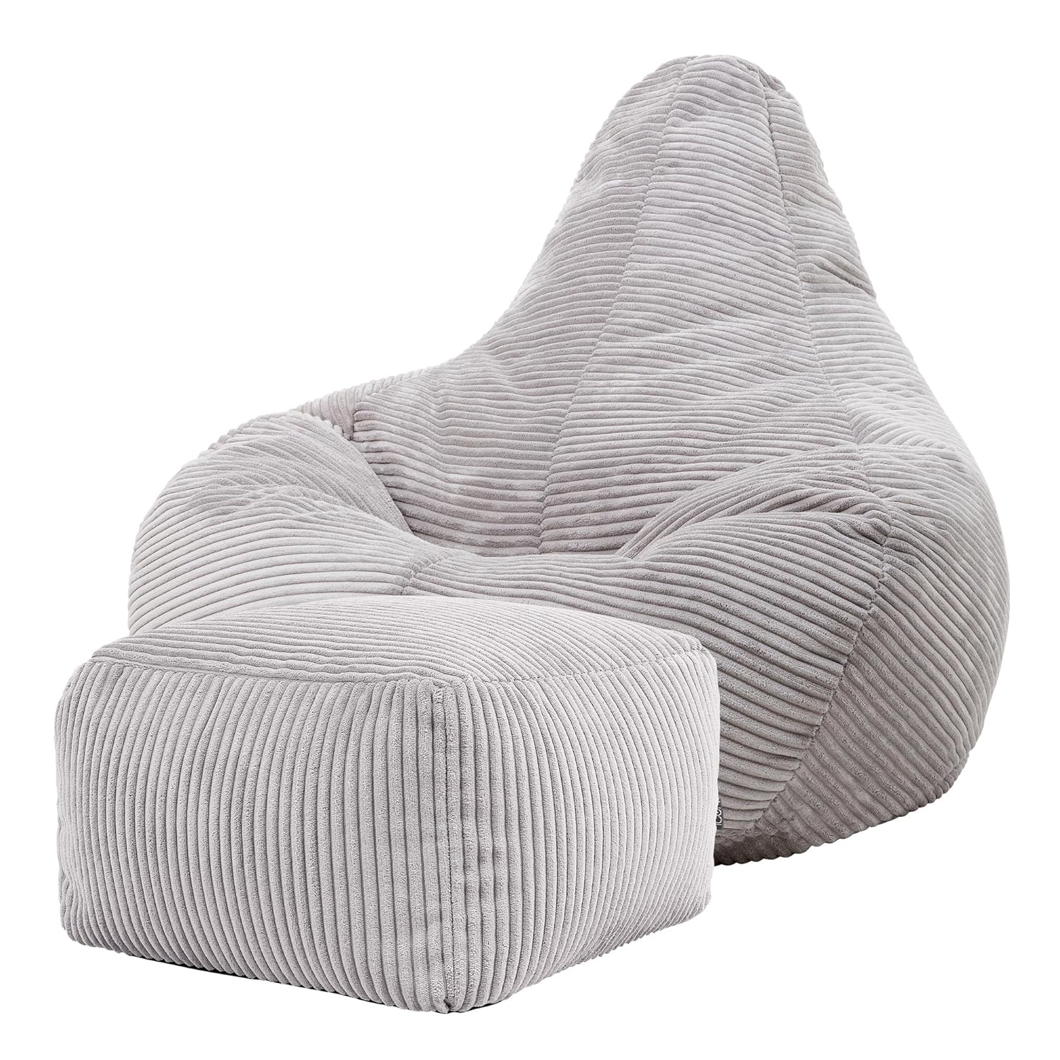 Dalton Cord Recliner Bean Bag with Footstool, Grey, Large Adult Bean Bag Chair with Filling Included, Comfy Chair, Living Room Furniture, Bedroom Furniture