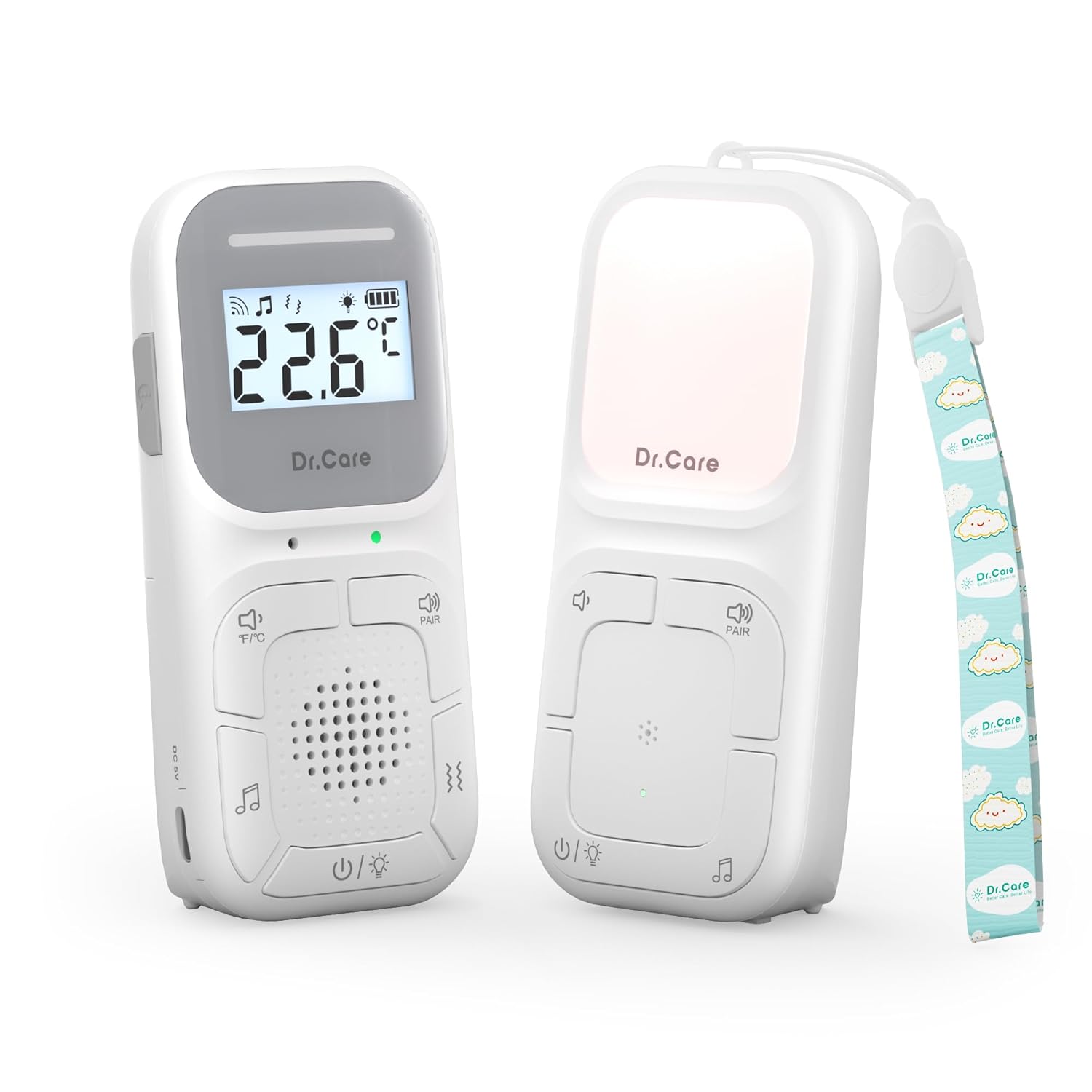 Dr.Care NeoGo Portable Baby Audio Monitor & Sound Machine | Dual Units, 1000ft Range, Two-Way Talk, VOX, Nightlight, Lullabies & Vibrating Alert | Ideal for Travel & Baby Registry