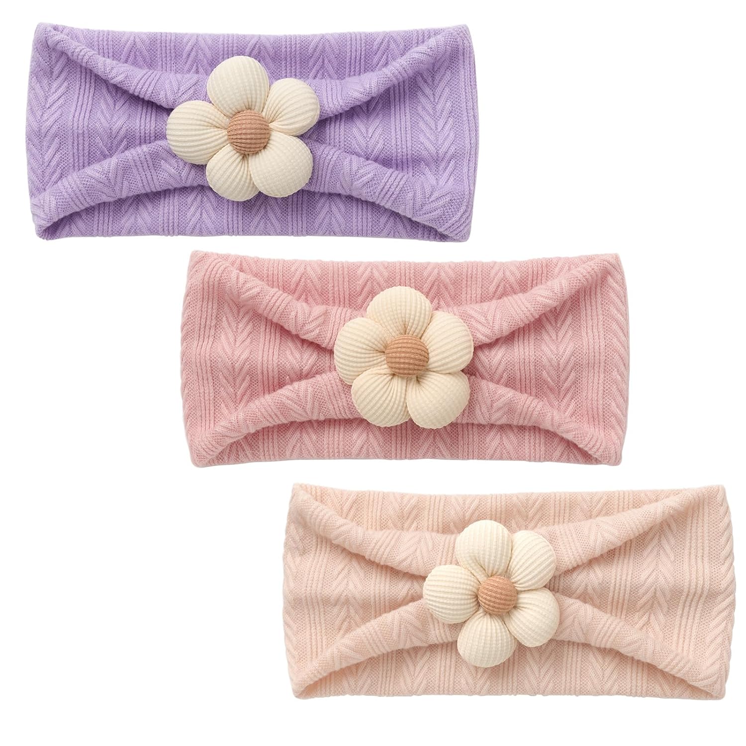 DRESHOW 3 Pack Girls Flower Headbands Stretchy Nylon Headbands Handmade Hair Accessories for Newborn Infant Toddlers Kids