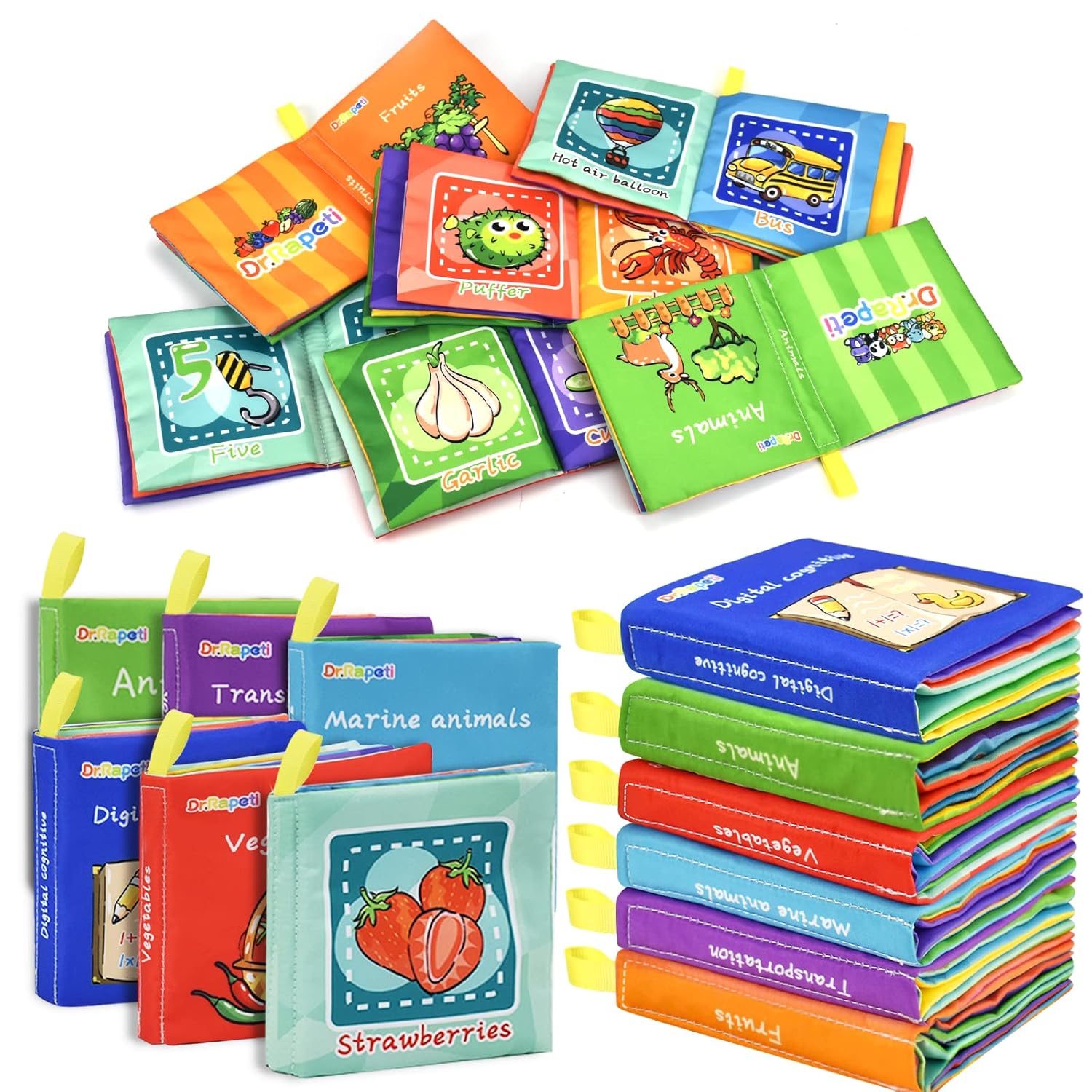 Dr.Rapeti 6 Pack Soft Books, Bath Book, Baby Sensory Crinkle Toy, Washable Nontoxic Educational Learning Toy for Baby Infant Toddler Kids