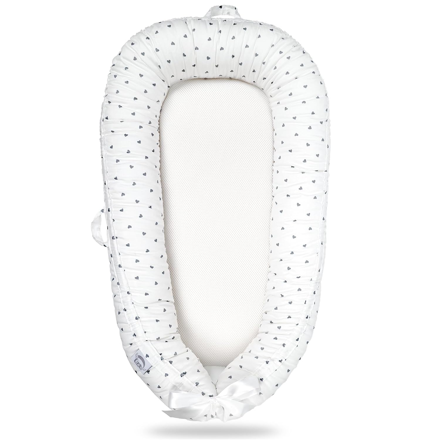 EAQ Baby Lounger Baby Nest for Co Sleeping Baby Bassinet Soft Breathable Perfect for Newborn Gift 100% Cotton Napping or Traveling for 0-12 Months (White-Grey)