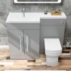 ELEGANT 1100mm L Shape Bathroom Vanity Sink Unit Furniture Storage,Left Hand Matte Grey Vanity unit + Basin + Ceramic Square Toilet with Concealed Cistern