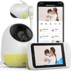 Ellie Video Baby Monitor with Camera and Audio, Face Covered Alert, Sleep Analysis, Cry Soothing Lullaby, Wifi or no Wifi, Temp Humidity, 2K UHD Split Screen, 5-inch 720p...