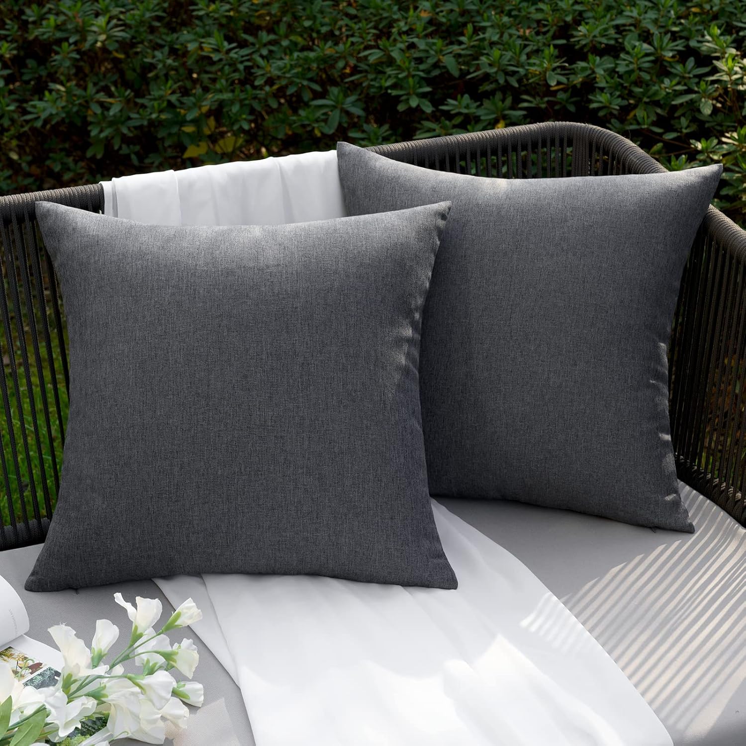 EMEMA Outdoor Cushion Covers Waterproof Decorative 20 x 20 Inch Throw Pillow Covers for Furniture Patio Couch Garden Grey Sofa Bed Linen Balcony Outside Cushions 50 x 50 cm Set...