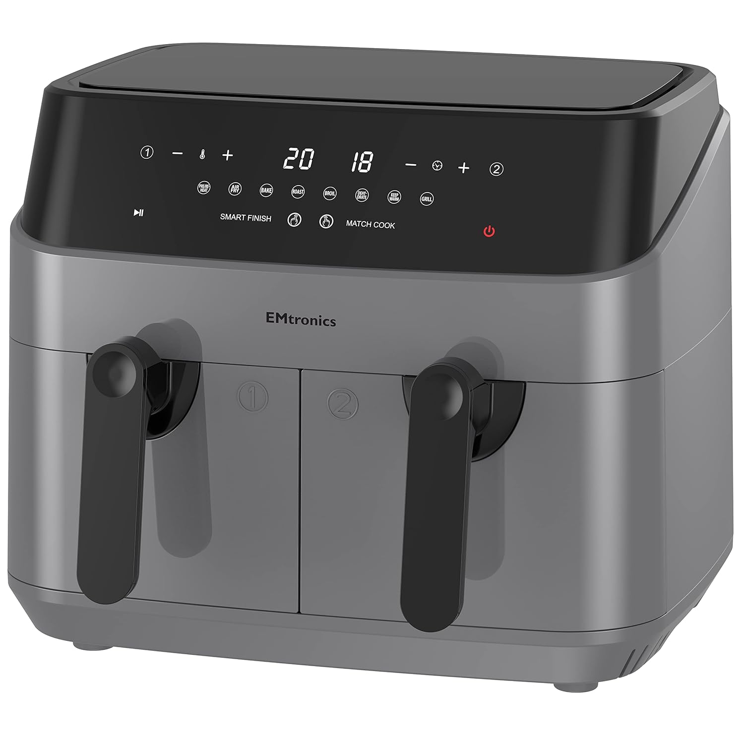 EMtronics EMAFDD9LGR Dual Air Fryer Extra Large Family Size Double XL 9 Litre with 8 Adjustable Pre-Set Menus for Oil Free & Low Fat Healthy Cooking, Easy Clean Metal Interior,...
