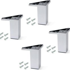 Emuca - Plastic Furniture Feet with Fixing Screws for Cabinet/Wardrobe/Sofa, Silver Painted, 100 mm Height, Set of 4 Piece