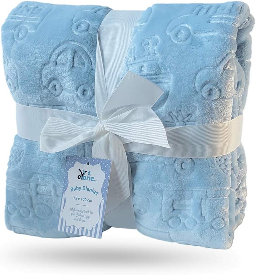 eYone Receiving Warm Fleece Baby Blanket and Fluffy Embossed for Babies from Newborn, 75 * 100 cm (blue)