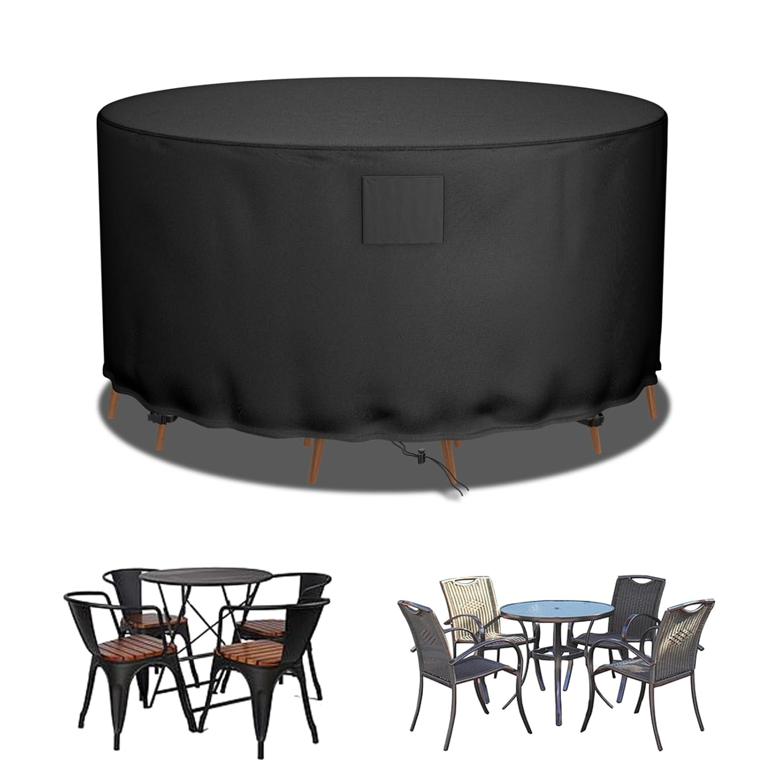 Falflor Round Patio Table Cover 420D Oxford Outdoor Furniture Covers 157x71cm Waterproof Round Table Cover Windproof Anti-UV Garden Round Table and Chair Covers