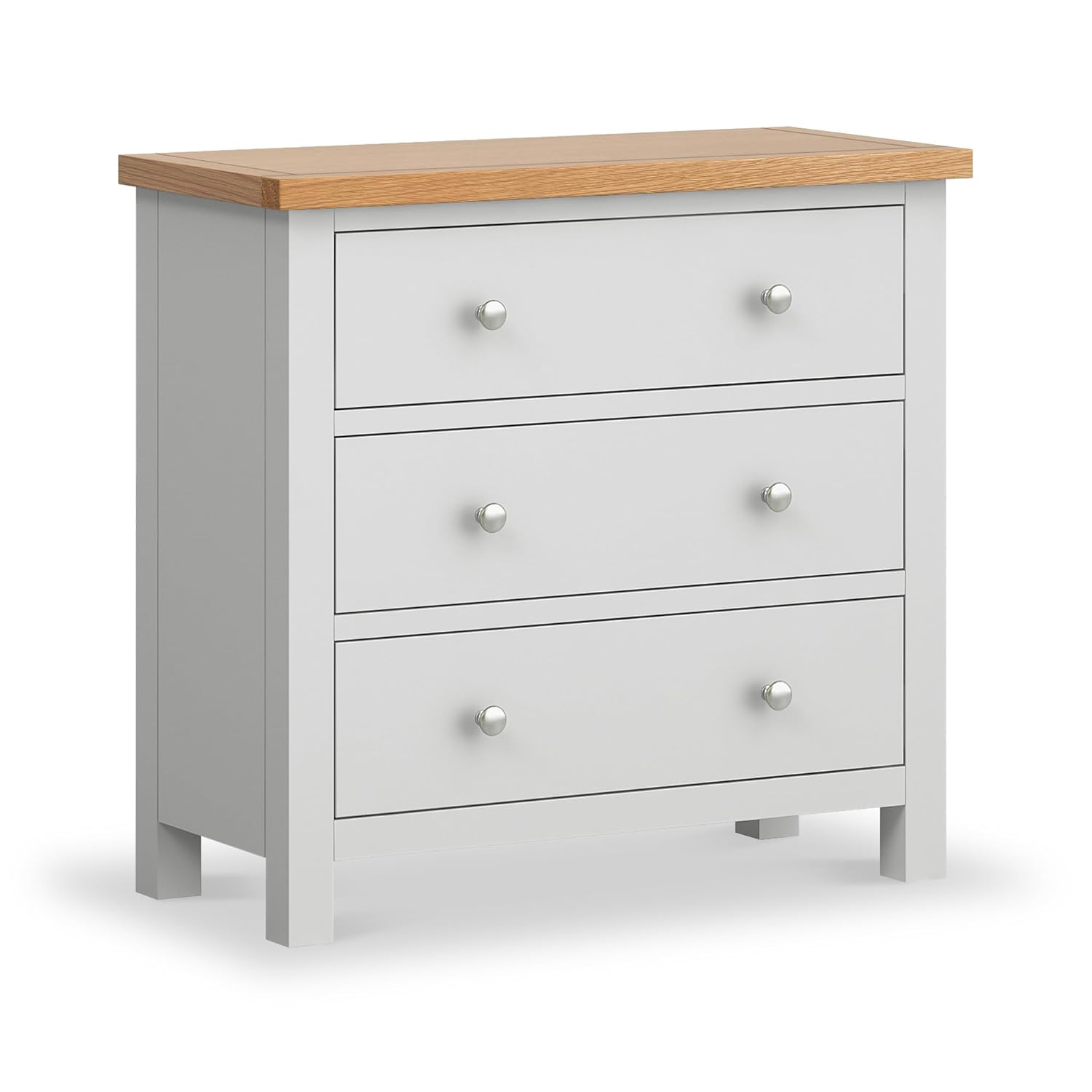 Farrow Grey Small Storage Chest of Drawers for Bedroom Fully Assembled Contemporary Painted Solid Wood 3 Drawer Unit with Oak Top