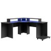 Flair Furnishings - Large Gaming Desk with LED Lights, Sleek Black Corner Desk with Monitor Stand, Sturdy and Long Lasting, Includes PC Trolley with Wheels, 160cm Long, 160cm...