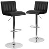 Flash Furniture Genevieve 2 Pk. Contemporary Black Vinyl Adjustable Height Barstool with Vertical Stitch Back/Seat and Chrome Base