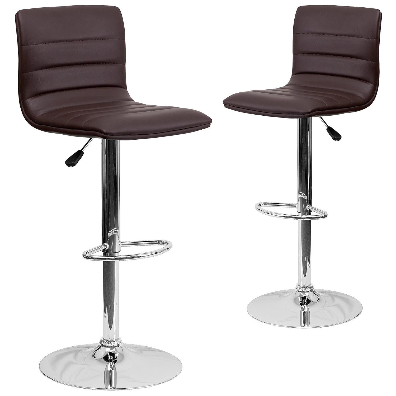 Flash Furniture Vincent 2 Pack Modern Brown Vinyl Adjustable Bar Stool with Back, Counter Height Swivel Stool with Chrome -Pedestal Base