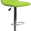 Flash Furniture Vincent 2 Pack Modern Green Vinyl Adjustable Bar Stool with Back, Counter Height Swivel Stool with Chrome Pedestal Base