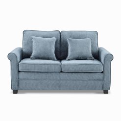 Fold Out Two Seater Single Sofa Bed - Corduroy Blue Fabric Modern Space Saving Folding Bed - Living Room Sofa To Two Seater Sofa Bed. Fold Out Couch Bed With Thick Foam Cushion...