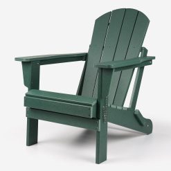 Folding Plastic Adirondack Chair, Weather-Resistant Materials, Folds Away for Storage, Dark Green Colour, TL3001