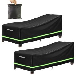 Fozuanei Garden Sun Lounger Cover, 210D Oxford Fabric Furniture Protector, Waterproof, Windproof, Anti-UV, Black Chair Cover for Garden, Furniture (200×70×40×75cm, 2PCS)