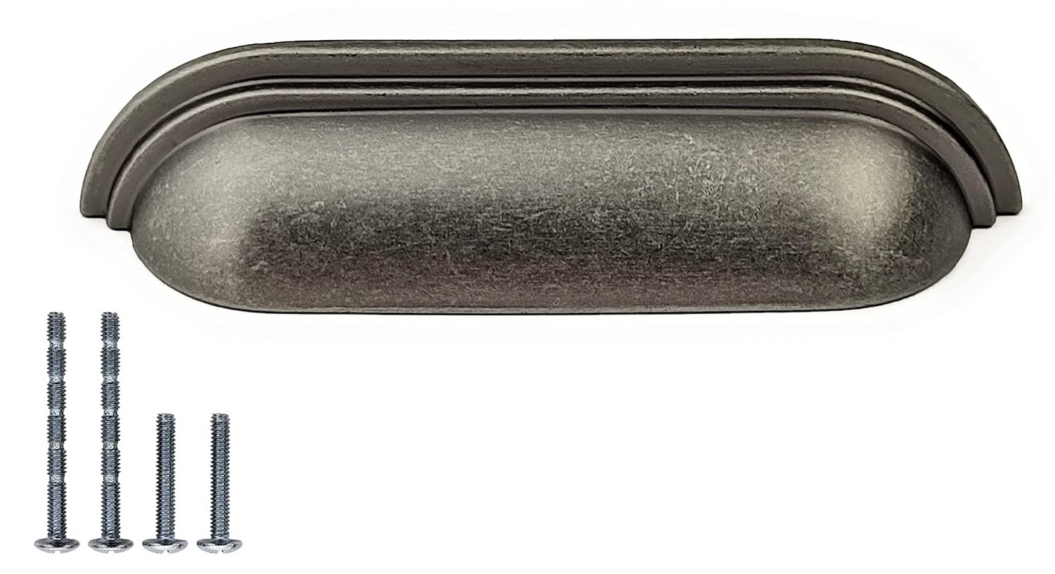 French Furniture Fittings Set of 6 Cup Handles for Kitchen cabinets, Cupboard Drawer & Door Shell Handles, Antique Pewter Finish, Grey Drawers chests by FFF (96mm Between...